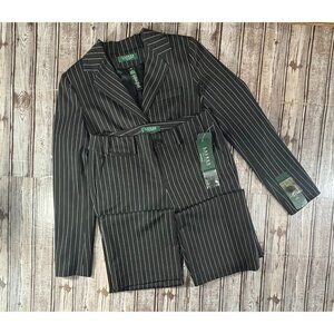 Lauren Ralph Lauren chalk Striped set Blazer Pants size 4 P black cream NWT $339